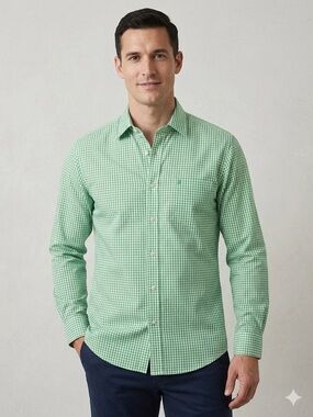 Men's Mint Green Gingham Dress Shirt - Tailored Button-Down